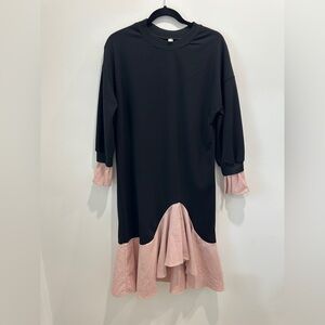 Black and Pink Long Sleeve sweatshirt Dress with peplum design size M